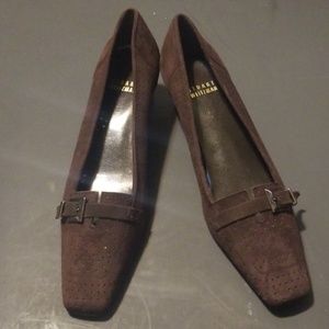 Stuart Weitzman Women Dark Brown Suede Kitten Heel